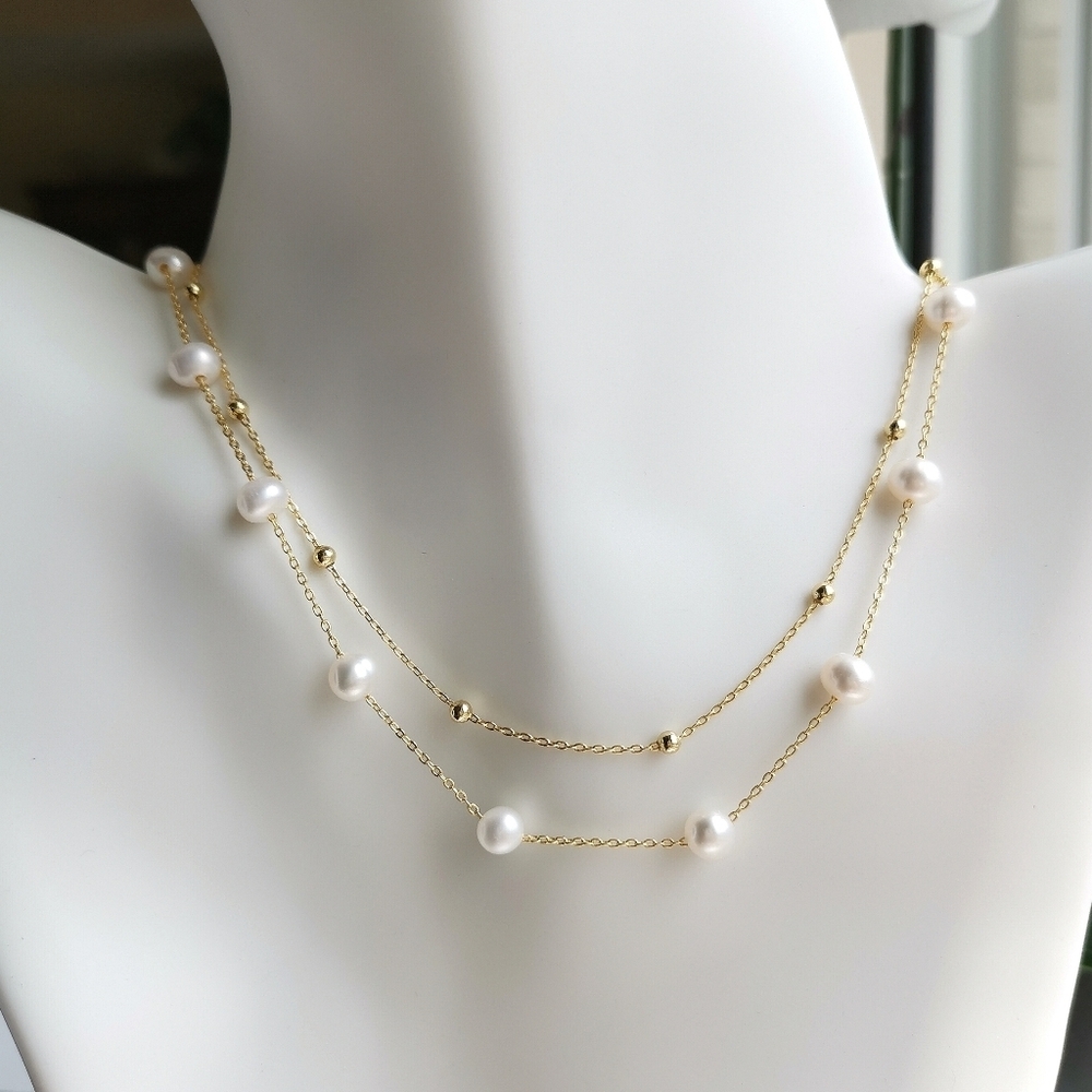 Modern Cultured White Pearl 14k Gold Fill necklace